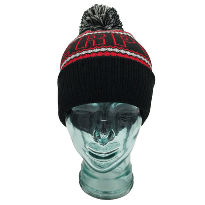 Black, Red & Grey Liverpool Outline Bobble Hat Ribbed Cuff