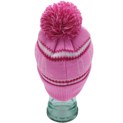 Pink, White & Magenta Liverpool Outline Bobble Hat Ribbed Cuff