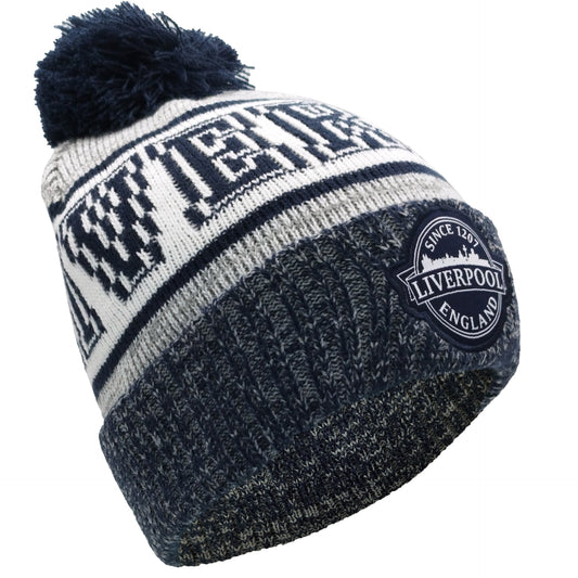 Liverpool Bobble Hat Navy/Grey 1207 Patch Logo
