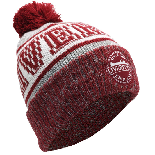 Liverpool Bobble Hat Burgundy/Grey 1207 Patch Logo