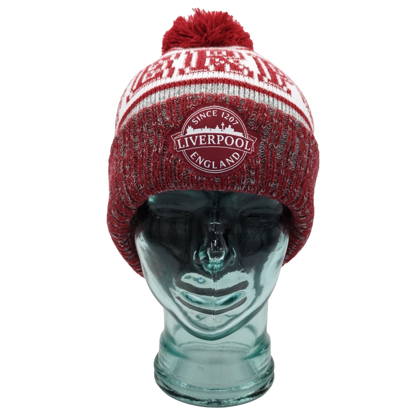 Liverpool Bobble Hat Burgundy/Grey 1207 Patch Logo