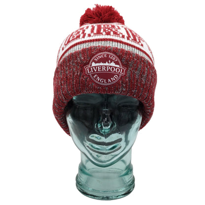 Liverpool Bobble Hat Burgundy/Grey 1207 Patch Logo