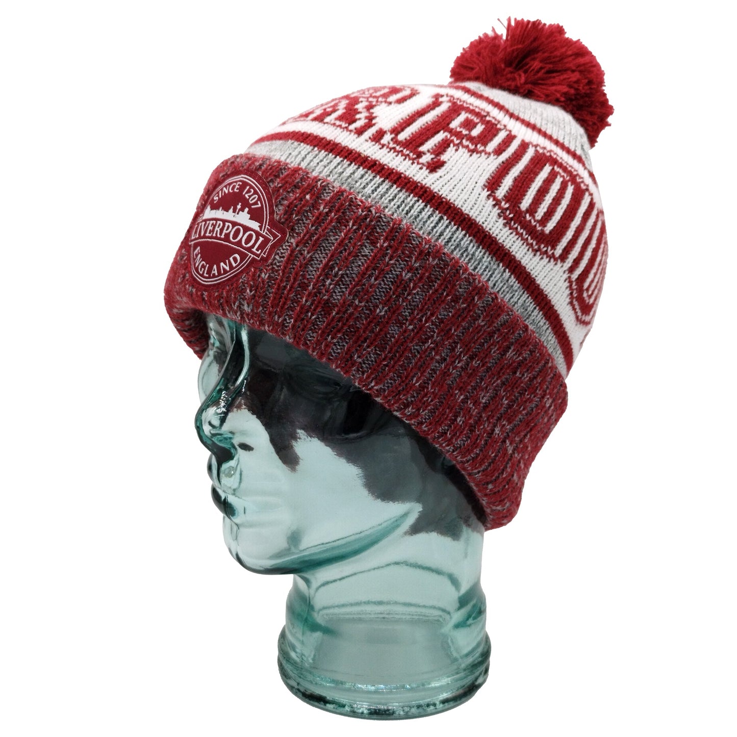 Liverpool Bobble Hat Burgundy/Grey 1207 Patch Logo