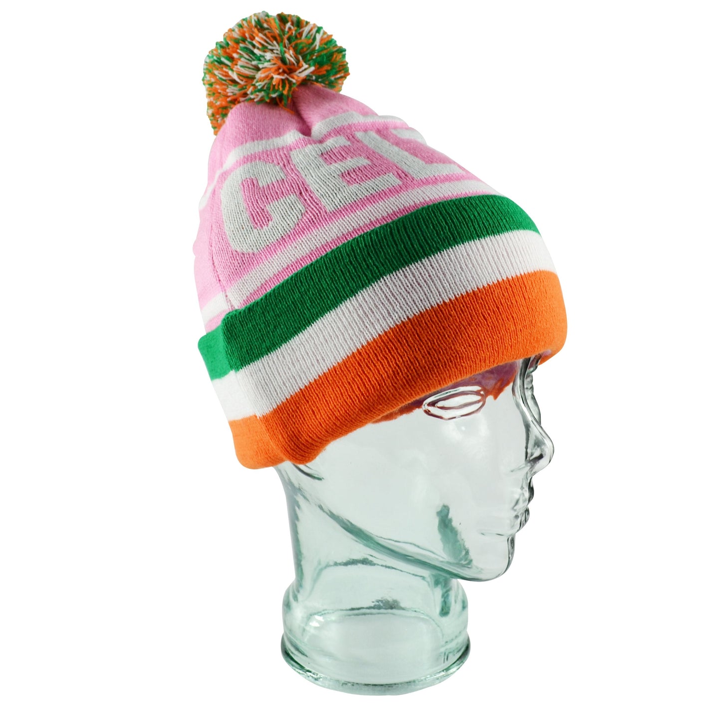Celtic Pink Tri Colour Bobble Hat