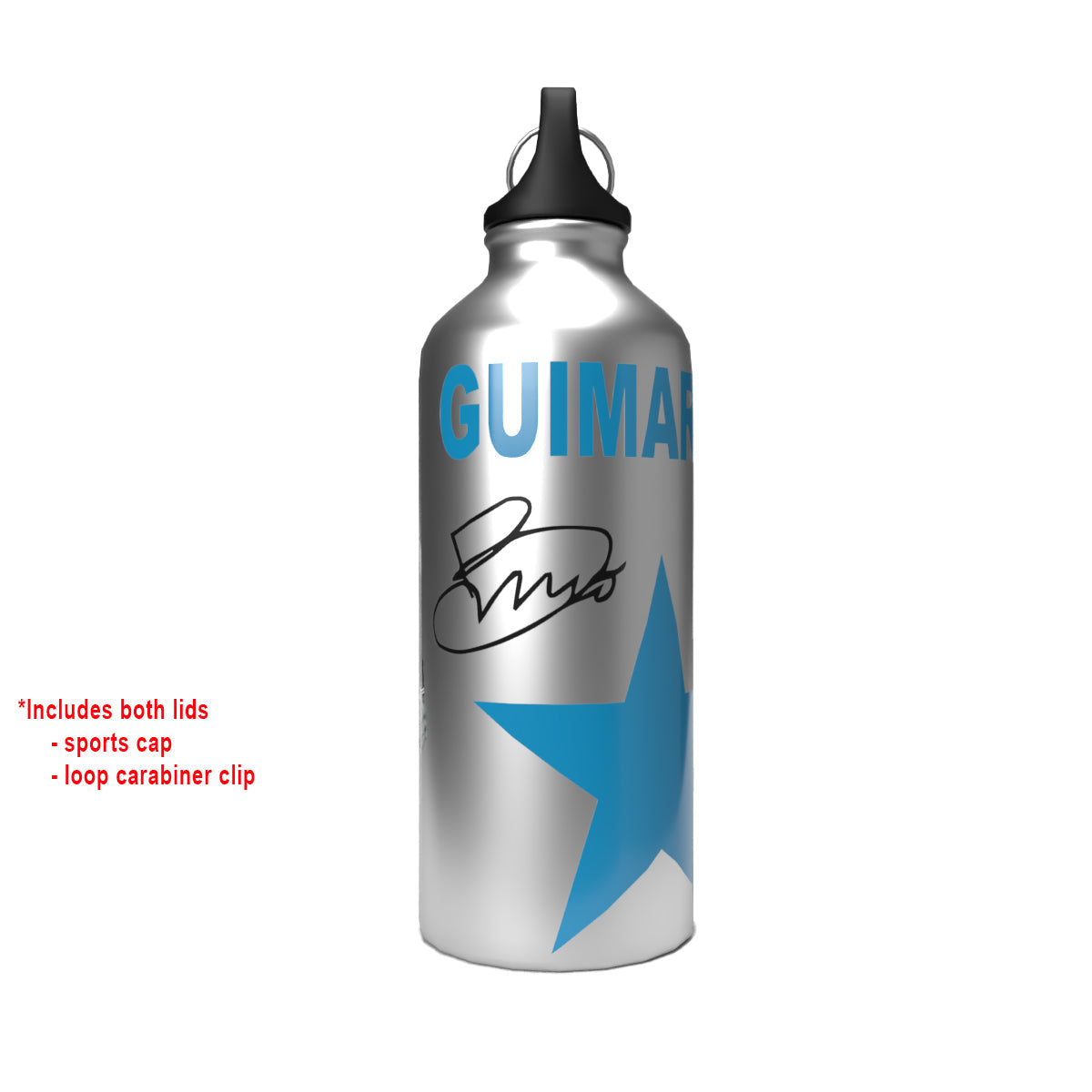 Guimaraes 2-Lid Aluminium Water Bottle Silver