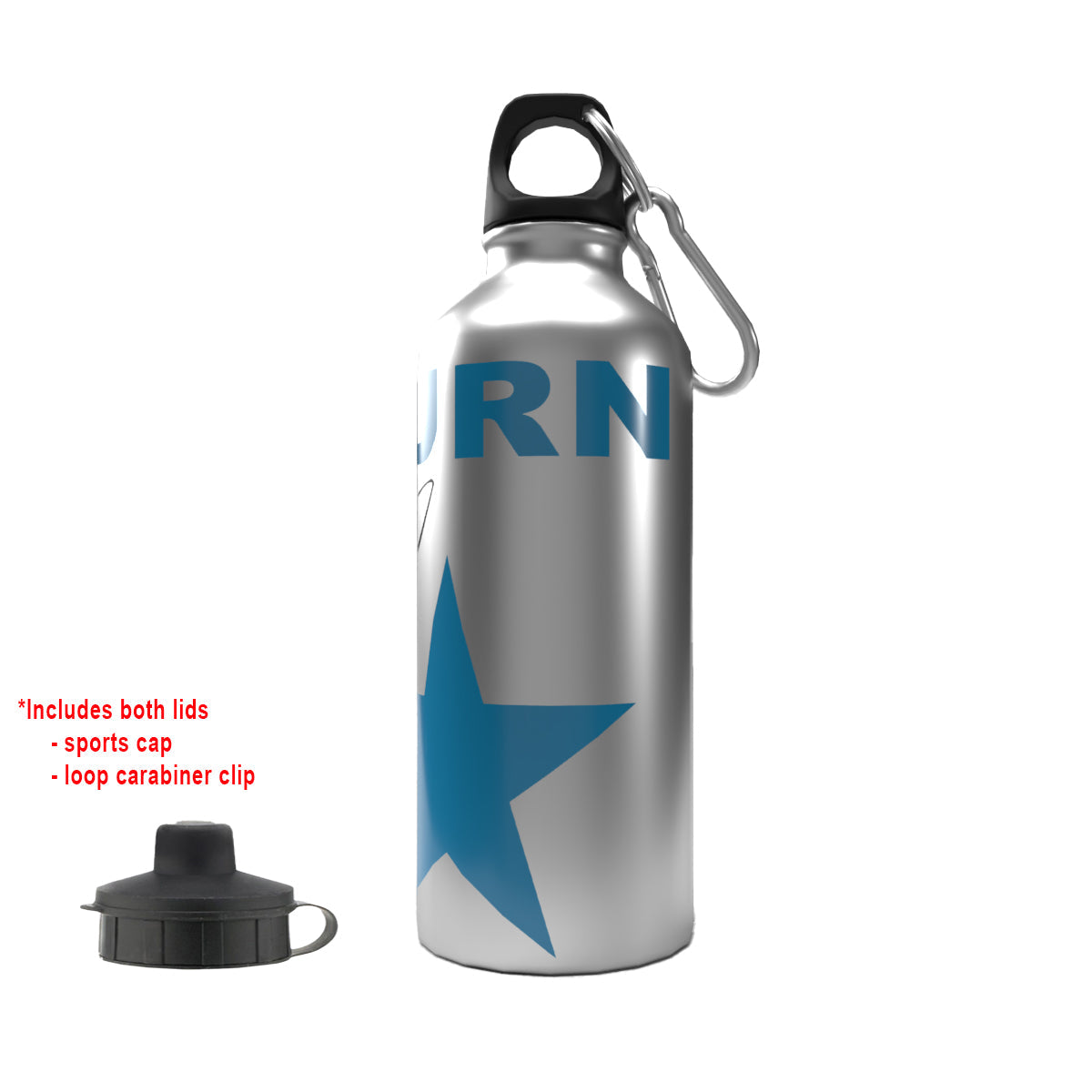 Burn 2-Lid Aluminium Water Bottle Silver