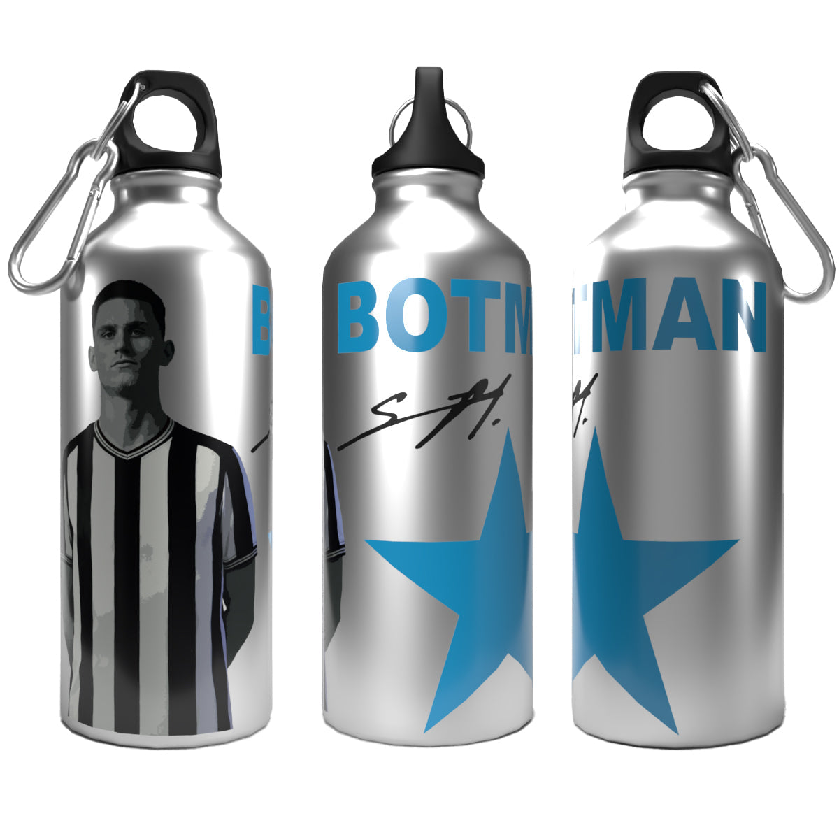 Botman 2-Lid Aluminium Water Bottle Silver