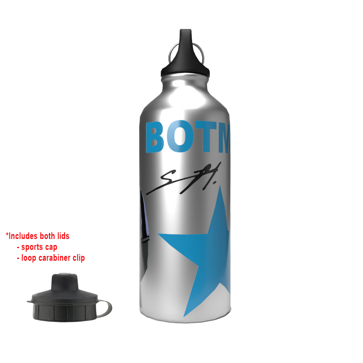 Botman 2-Lid Aluminium Water Bottle Silver