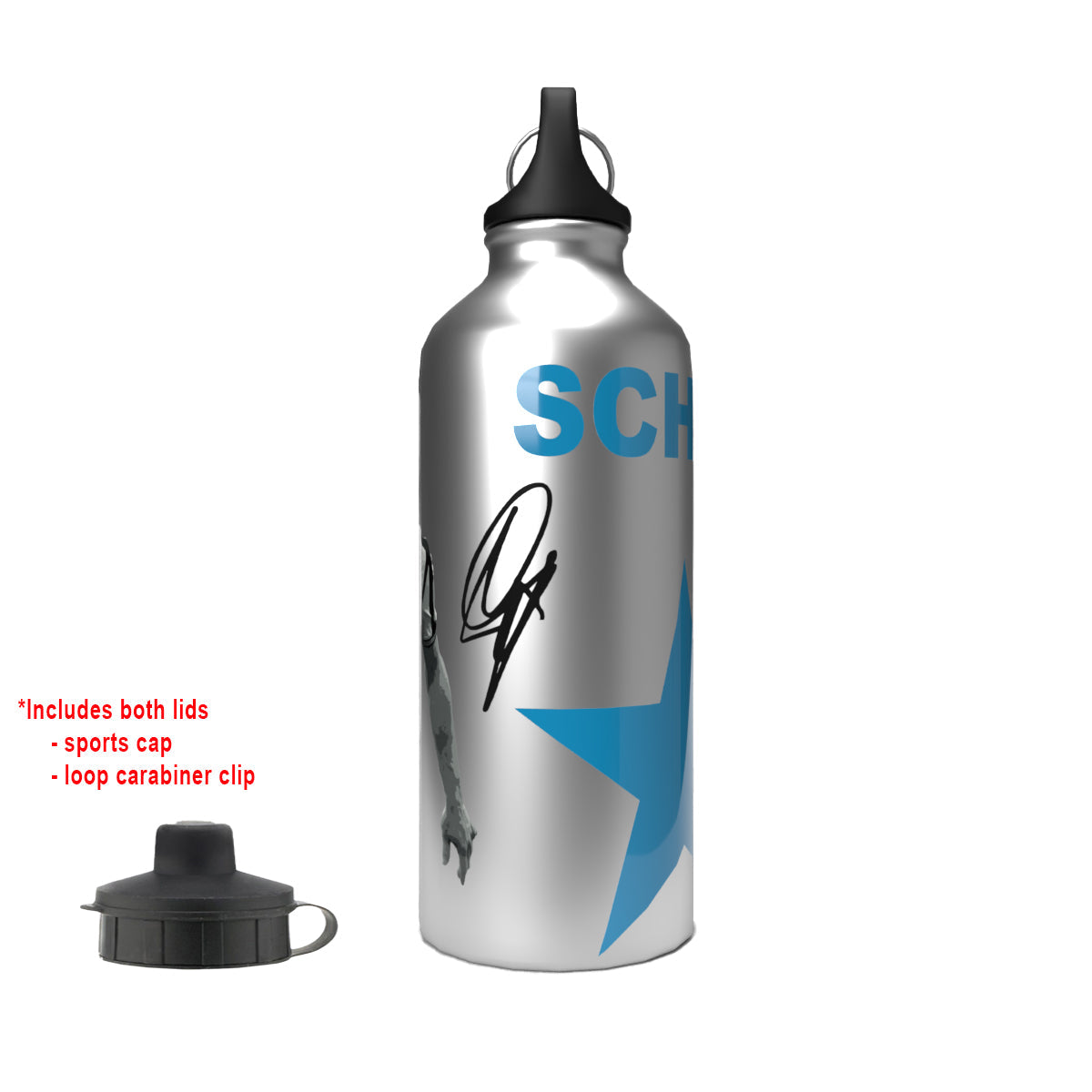 Schar 2-Lid Aluminium Water Bottle Silver