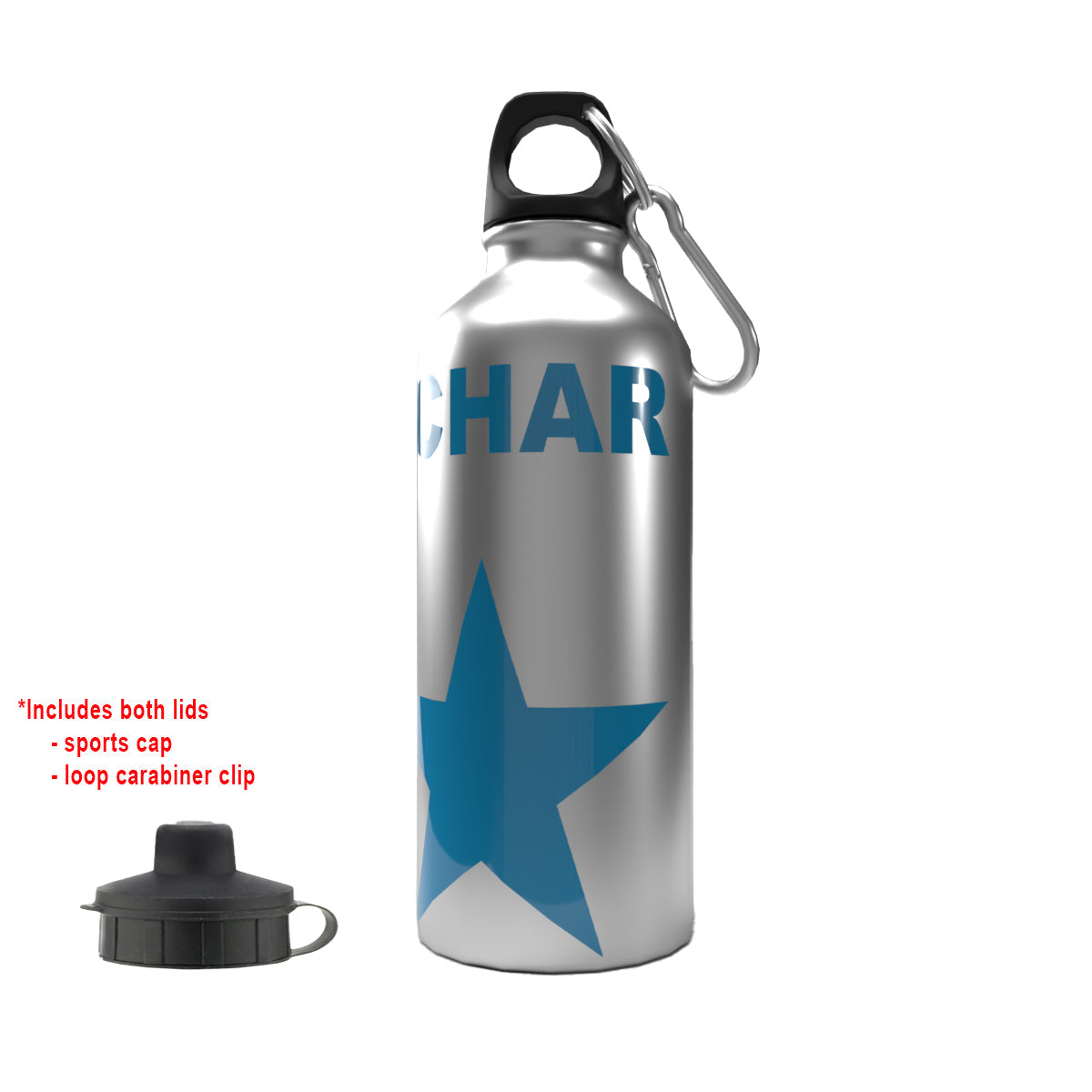 Schar 2-Lid Aluminium Water Bottle Silver