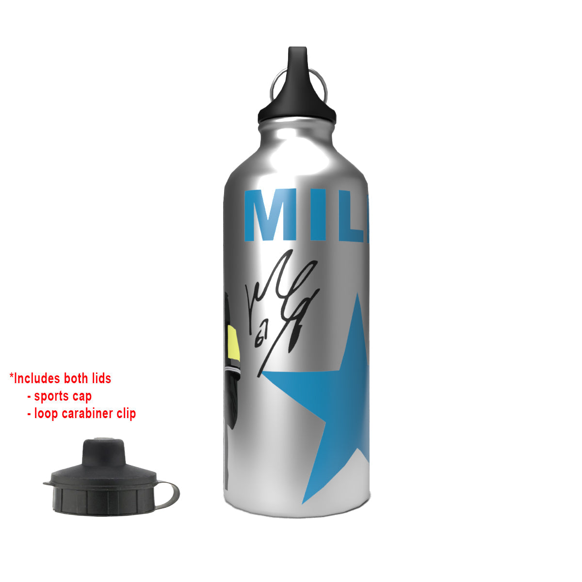 Miley 2-Lid Aluminium Water Bottle Silver