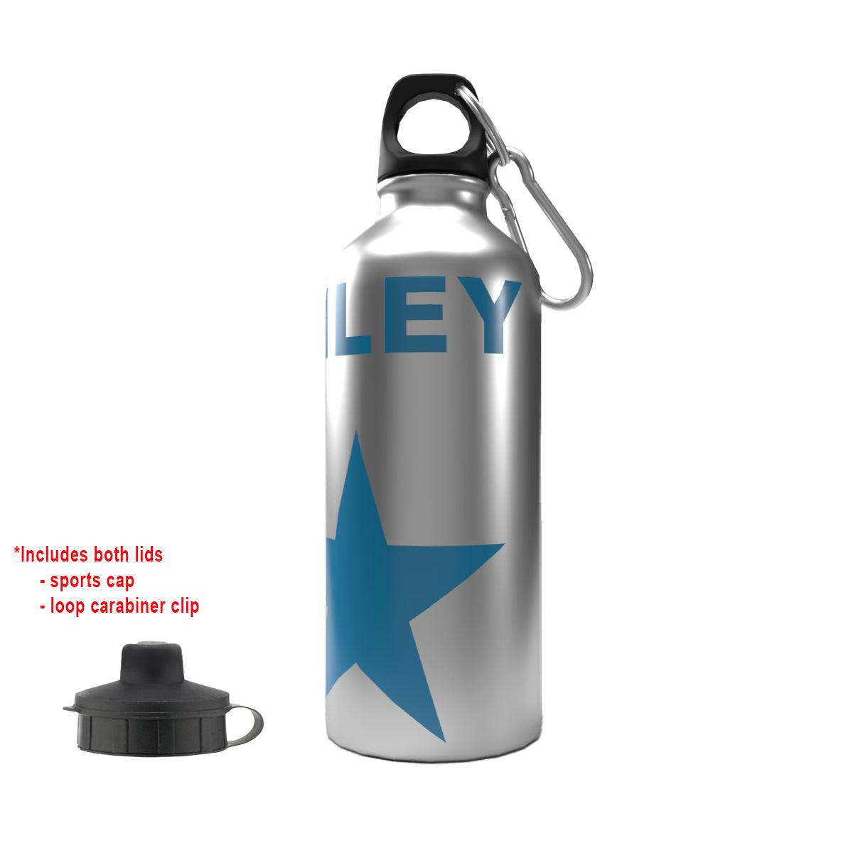 Miley 2-Lid Aluminium Water Bottle Silver