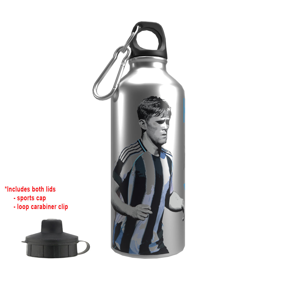 Hall Newcastle 2-Lid Aluminium Water Bottle Silver